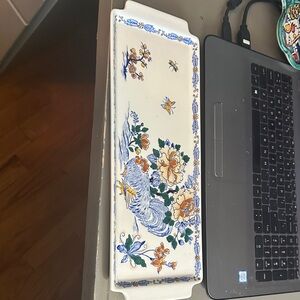 Floral Ceramic Tray with Blue and Orange Accents